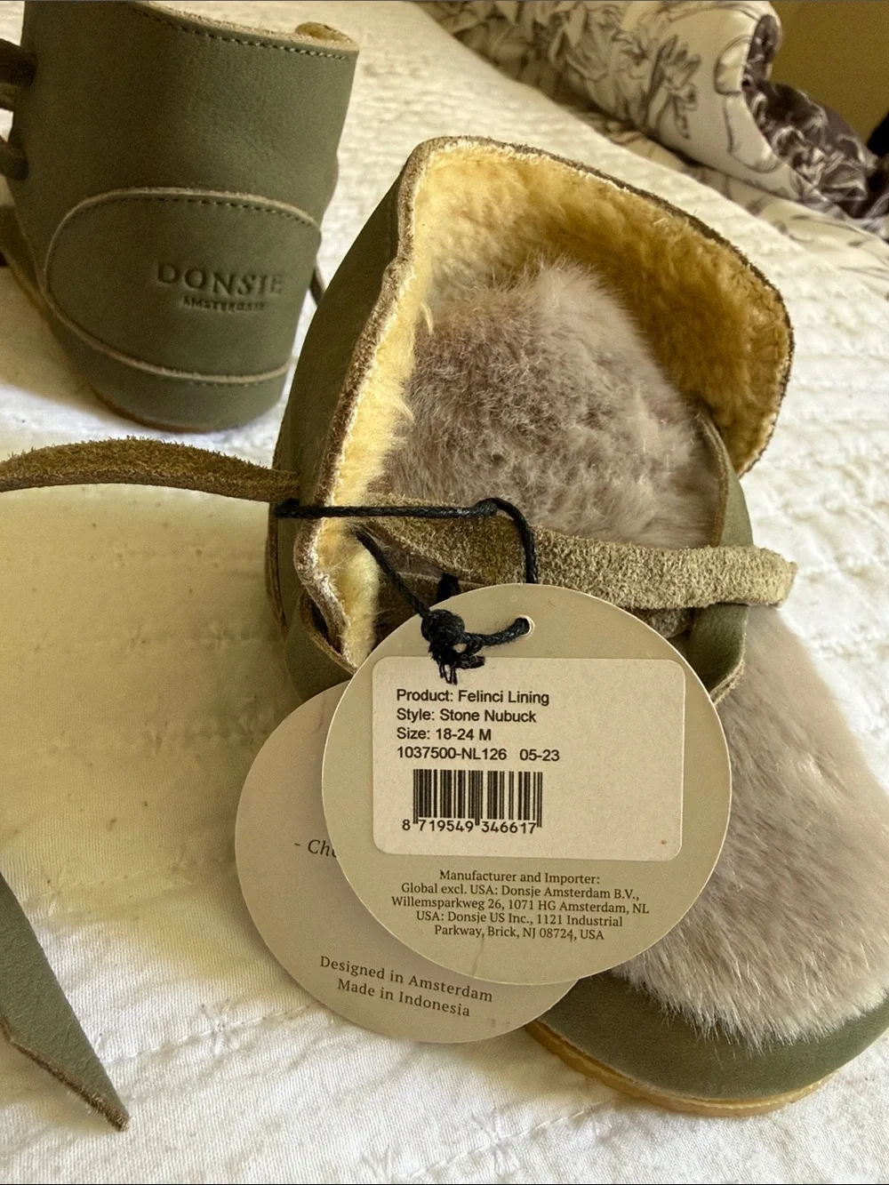Donsje Kids Olive Green Fur-Front Slippers